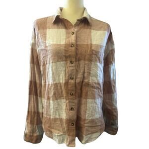 Billabong Women's Button-Down Flannel Shirt Peach/White, Size Medium